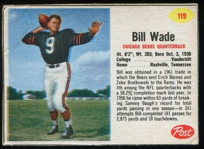 1962 Post Cereal #119 Bill Wade Chicago Bears