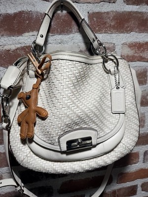 COACH Kristin Woven Leather Round Satchel White Crossbody Shoulder Bag