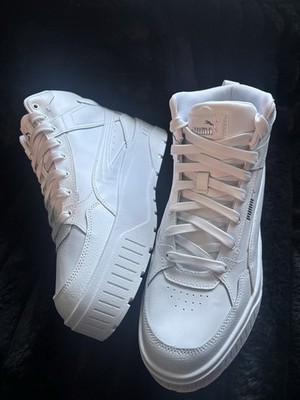 PUMA White Leather High Top Athletic Sneakers Unisex Adults Lace Up Rubber Sole