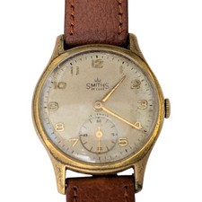 Mens Smiths Deluxe Watch Working 15 Jewels Made In England Brown Leather Strap