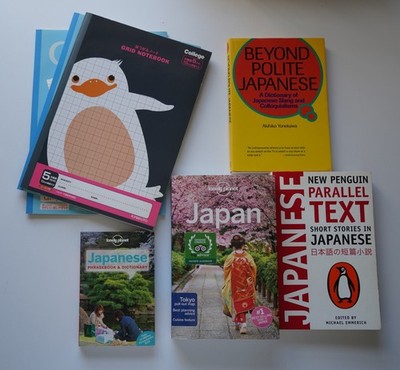 Japanese Language Book Lot-Grid Notebook-Lonely Planet-Penguin Parallel Text-Etc