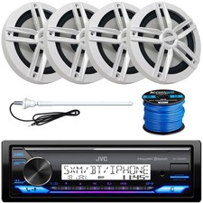 JVC KD-X38MBS Marine USB Stereo Receiver, 4x 6.5" 180W Speakers w/Wire, Antenna