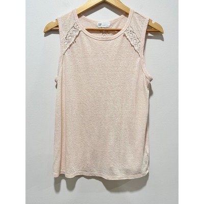 Gap Womens Linen Blend Crochet Lace Back Sleeveless Tank Top Blush Pink Small