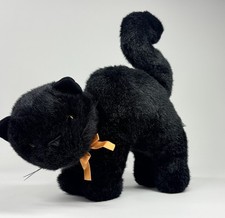 Vintage Halloween Black Cat Plush A A 1992 Arched Back Orange Bow EUC