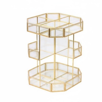 Vintage-Design Kosmetik Aufbewahrung Organizer Goldfarben Achteckig Make-up Organizer