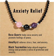 Natural Healing Crystal Necklace for Women, Anxiety Relief, Tripe Protection