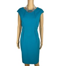 Calvin Klein Polyester Spandex Dress 6 Teal Fitted Cap Sleeves Business Career