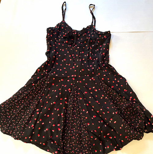 Wild Fable Women’s Black & Red Flare Short Dress XL Smocked Lace Strawberry