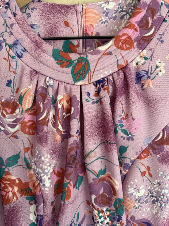 Dress Vintage Floral 70s 80s Shift Secretary Poly Knit Womens Size XL Vtg - Image 4 of 4