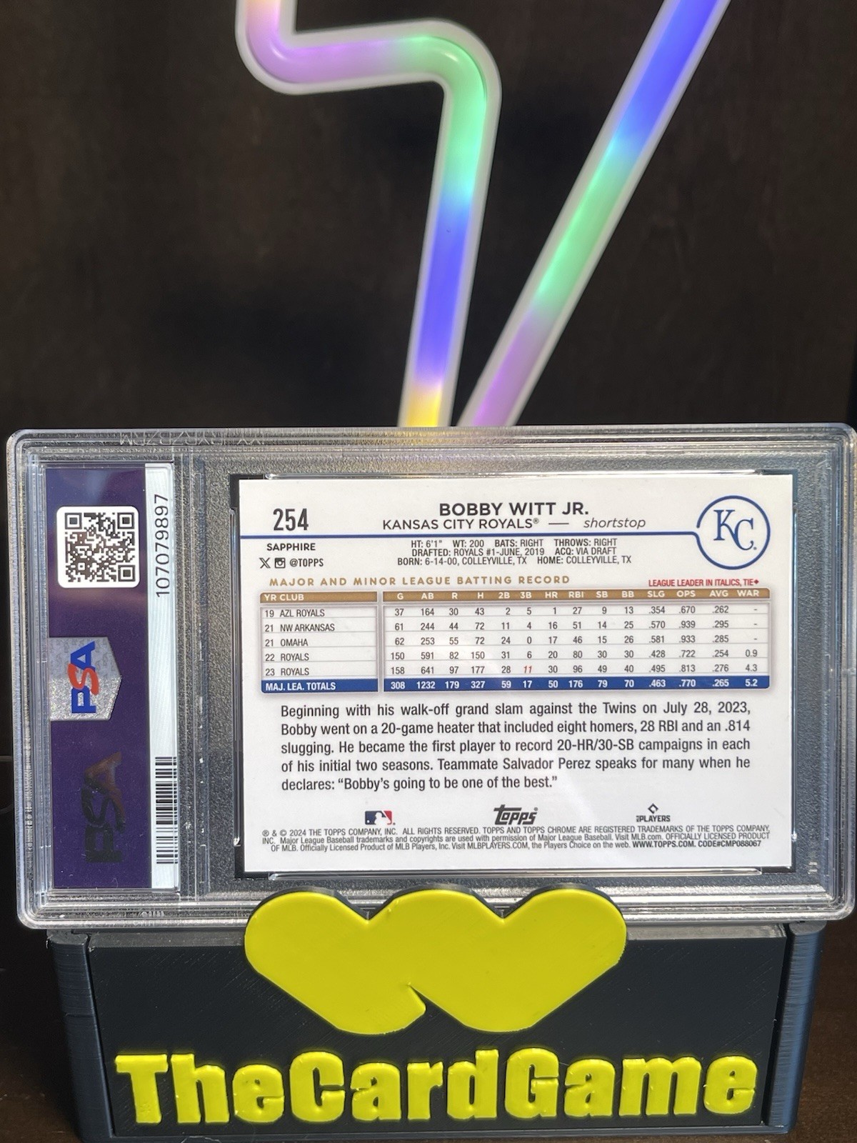 2024 Topps Chrome Sapphire Bobby Witt Jr. #254 Royals PSA 10 Royals! view 5