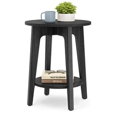 2-Tier Round Side Table for Small Spaces - Nightstand with Tapered Legs, Gray