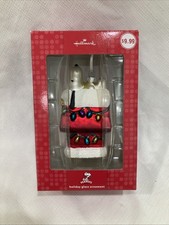 Peanuts Christmas Glass Ornament Snoopy Laying On Doghouse Hallmark With Box