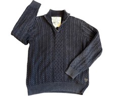 Triumph Motorcycles Jumper Mens XL Cable Knit Navy Blue Quarter Zip