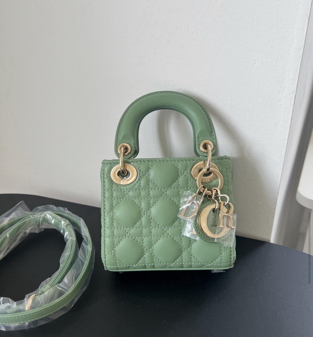 Christian Dior Lady Dior Ultra Mini Bag Green Cannage Lambskin Gold Hw