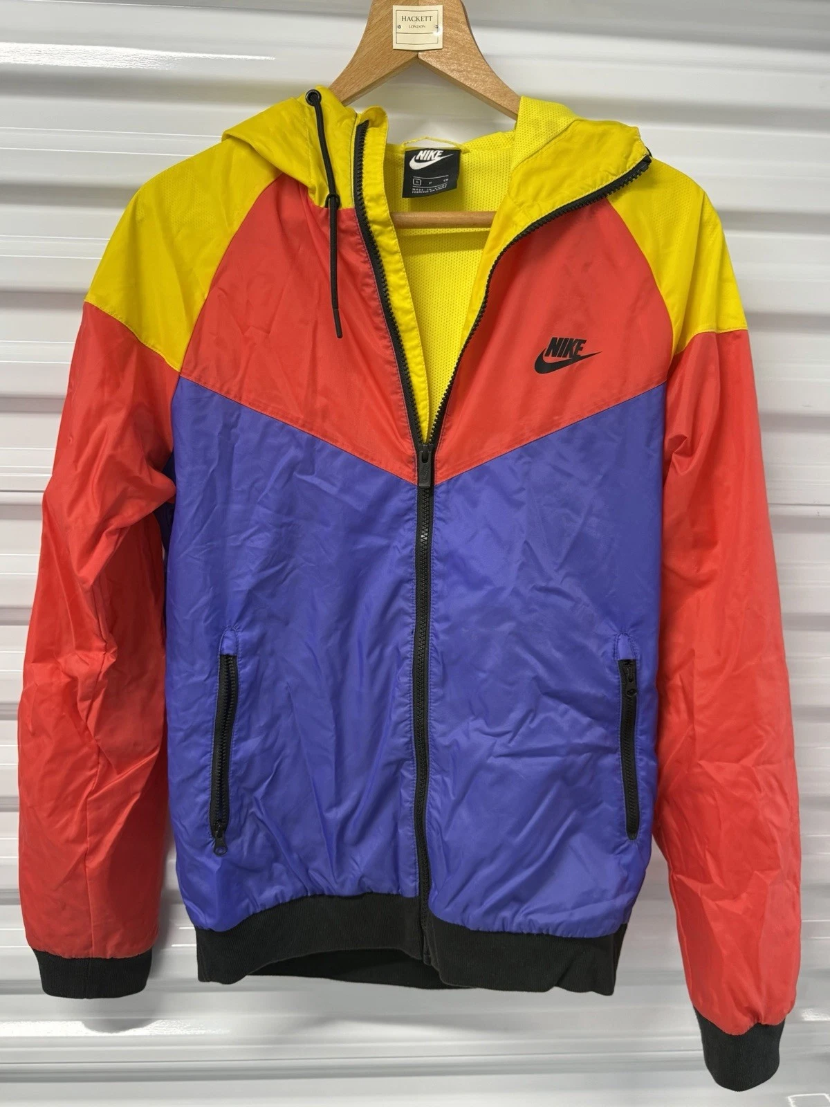 Nike Windbreaker Jacket Colorblock Hooded Red Yellow Purple Size S