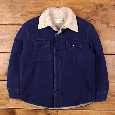 Vintage Hirschleder Workwear Jacke XL 80er Sherpa gefüttert Fleece blau