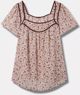 NWT Torrid blouse Top 2X /18-20 Pink Ditsy Floral Crinkle Chiffon Flutter sleeve