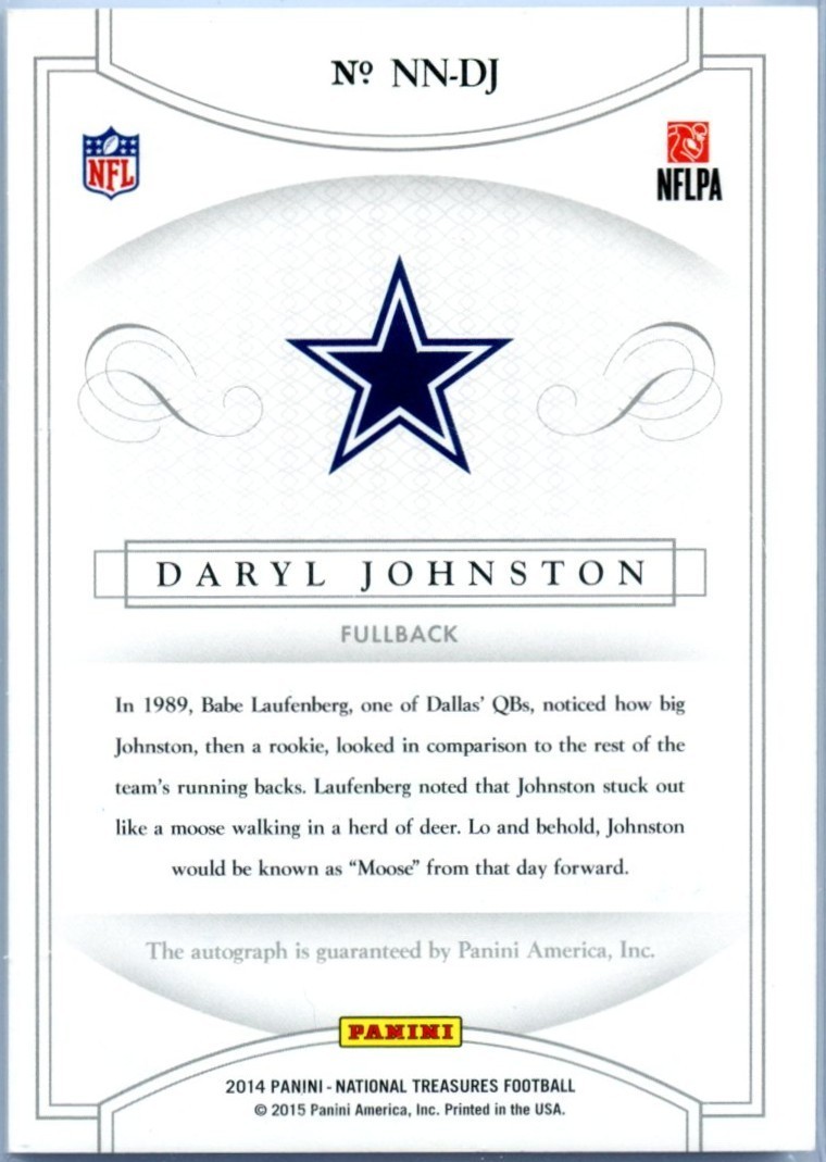 DARYL JOHNSTON 2014 NATIONAL TREASURES HOLO SILVER NOTABLE NICKNAME AUTO 23/25 view 2