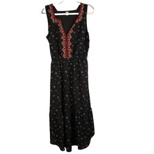 Gap Dress Small Black Midi Boho Floral Midnight Flowy Prairie Embroidered
