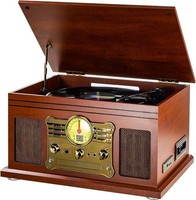 FEKTIK 10 in 1 Bluetooth Vinyl Record Player Turntable CD Cassette FM Mahogany