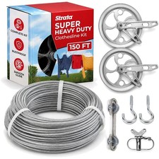 Robust 150ft Outdoor Clothesline Kit - Galvanized Steel Installation Tools