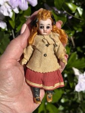 Antique German Bisque Head Dollhouse Doll Glass Eyes Compo Body Original Clothes
