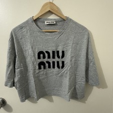 Authentic MIU MIU grey Logo Crop T Shirt Sz S
