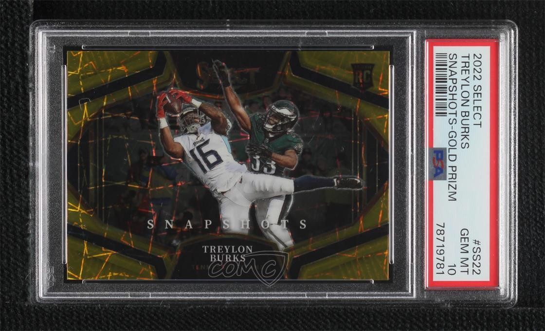 2022 Panini Select Snapshots Gold Prizm 8/10 Treylon Burks PSA 10 GEM MT v9t