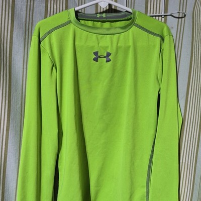 Under Armour HeatGear Boys M Green Long Sleeve Crew Neck Athletic Fit Tee