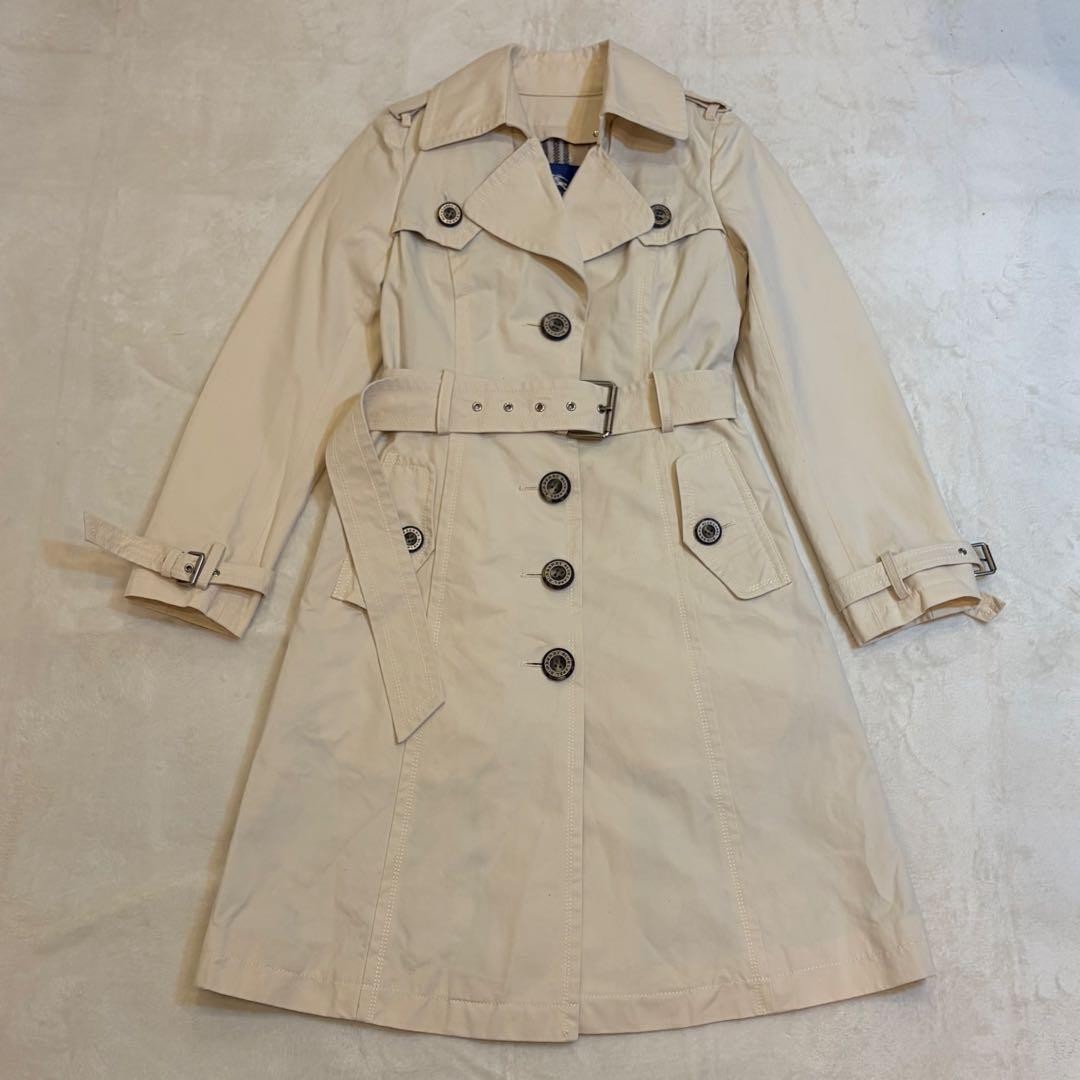 BURBERRY BLUE LABEL Trench Coat Women 36 Light Beige Nova Check Liner Excellent