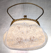Walborg Vintage Handmade Evening Bag White/Silver Beaded Purse W. Germany 6.75"W