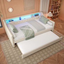 Divano letto 90x200 cm con letto estraibile, divano letto LED lino letto imbottito scaffale