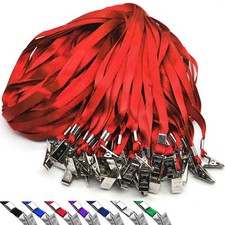 Red Lanyards 100 Pack Nylon Flat Badge Lanyard Bulldog Clip for Id Badge Name...