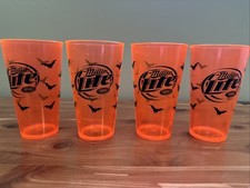 Set Of 4 Vintage Miller Lite Beer Plastic Cups Halloween  Bats