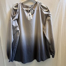 Easel Gray Ombre Distressed Crew Neck Long Cutout Slv Sweatshirt Top Shirt L