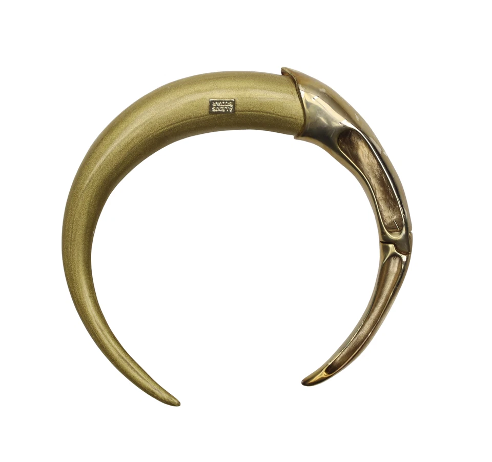Alexis Bittar W1313 Gold Tone & Beige Lucite Crescent Moon Choker Necklace - Image 4 of 4