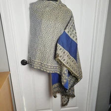 Abo Gazala Abo Elela AB Scarf Blue Woven Textile Tapestry Paisley Throw 88"x 29"