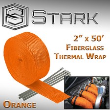 2 X 50ft Exhaust Header Fiberglass Heat Wrap Tape W 5 Steel Ties - Orange J