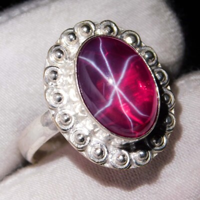 29.30 Ct 6 Rays Natural Red Star Ruby 925 Sterling Silver Ring For Men & Women