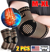 2x Copper Elbow Brace Compression Sleeves for Pain Relief Men Women Arm Support