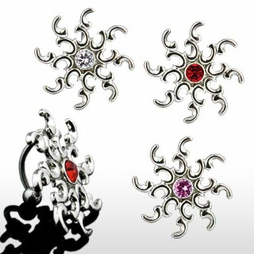 Bauchnabelpiercing Sonne Strahlen Reverse beweglich Zirkonia Kristalle Farbwahl - Bild 1 von 4