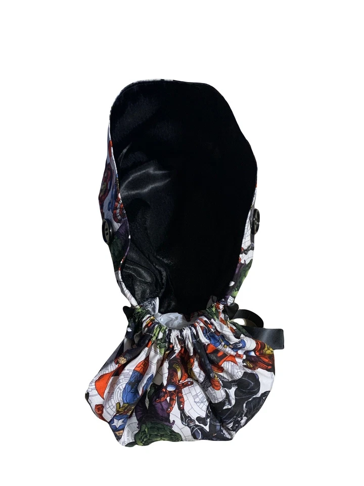 Super Hero SATIN LINED Scrub Cap Ponytail Hat Long Hair Protection Nurse Hat - Image 4 of 4