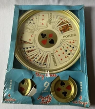 Vintage Metal Poker Canasta Bridge Pinochle Tray Coasters Ashtrays Party Set NIP