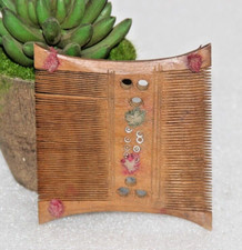 1930s Vintage Tribal Lady Brown Wooden Comb Vanity Handmade Old Original