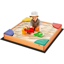 VIVOHOME 35 Inch x 35 Inch Kids Wooden Sandbox with 4 Built-in Corner Seats
