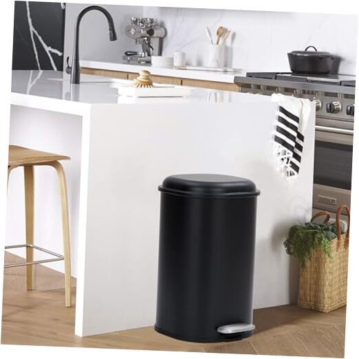 8-Gallon Step-Open Trash Can with Soft-Close Lid, Modern, Minimalistic for