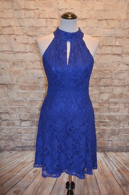 Modcloth Don't Wait Up Royal sapphire Party dress NWOT 10 Decode High Neck Lace