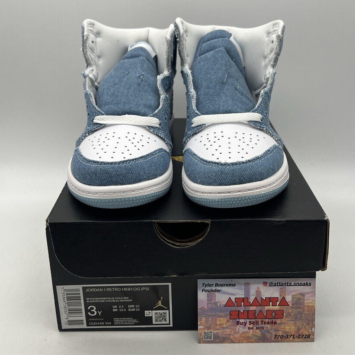 Nike Air Jordan 1 High Denim White Youth Size 3 White Leather