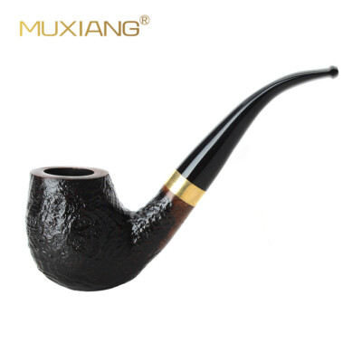Briar Pipe Handmade Wooden Bent Stem Smoking Tobacco Pipe 9mm Filter Metal Loop