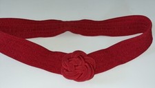 Vtg Red Fabric Flower Wide Stretchy Belt 32  Small Rose Elastic 2" Retro 80s